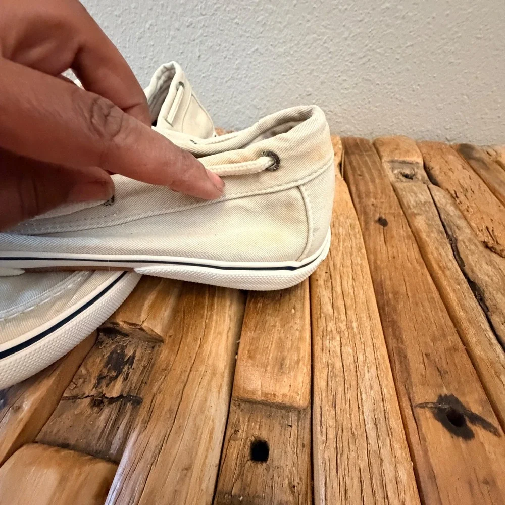 Sperry Top-Sider Bahama Mens 10.5 M Off White Canvas Boat Shoes 0777275